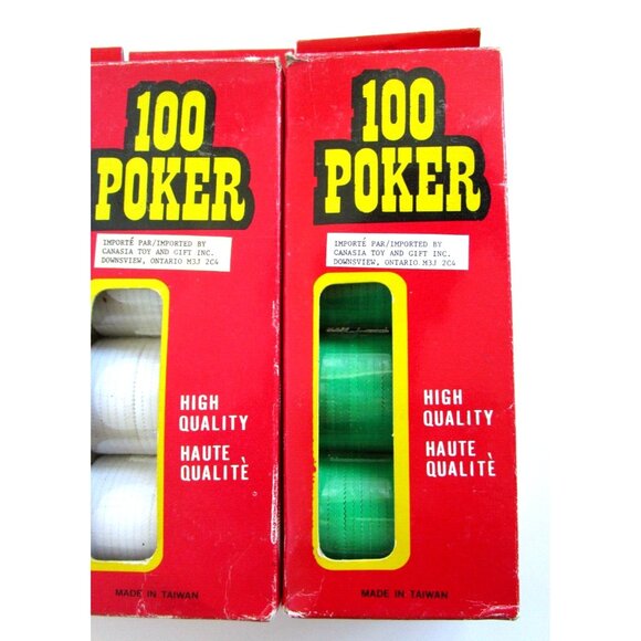 Vintage Poker Chips Blue/Green/White Boxes of 100 - Red Box Not Full Box -Taiwan - Picture 7 of 12